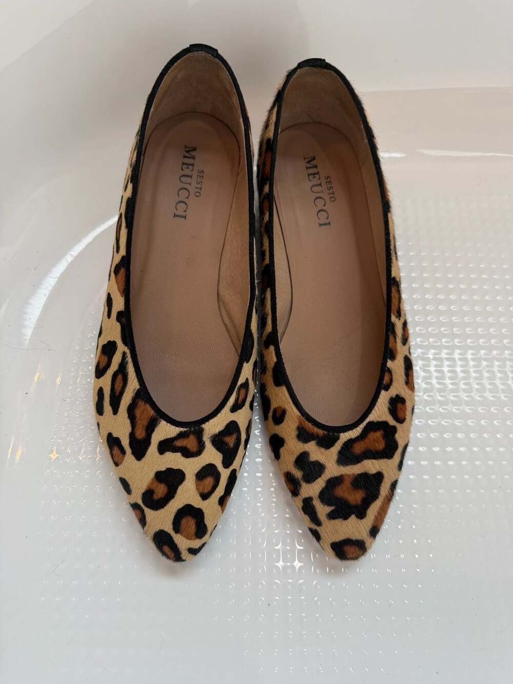 Sesto Meucci Calf Hair Leopard Print Low Heal Pump Made in Spain Leather, 8.5